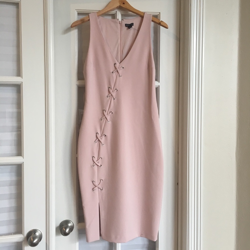 Rose Pink Pencil Dress with Criss-Cross Details